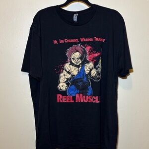 Next Level Apparel Black Graphic Long Sleeve Tee - Red and Blue Design